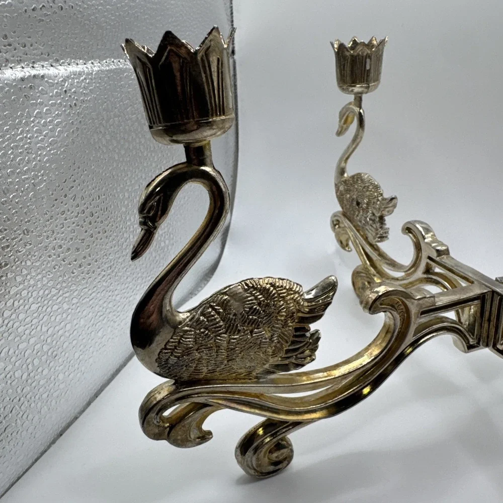 Vintage Silver Plated Swan Candelabra 4 Arm Candle Holder G.B. Reg No 1033795